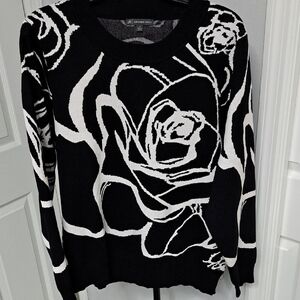 Adrianna Papell Black and Cream Rose Sweater